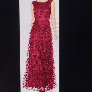 Tahari Sleeveless A Line Gown with 3D Texturized Floral